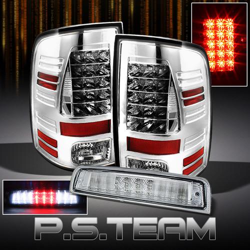 09-12 ram chrome led tail lights+clear full led 3rd third brake lamp cargo light