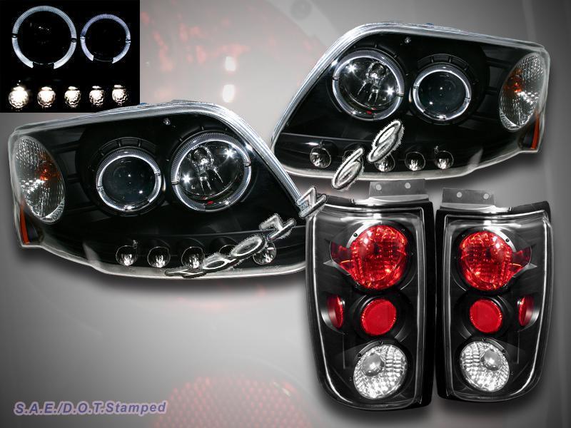 97-02 ford expedition black halo projector headlights + black tail lights