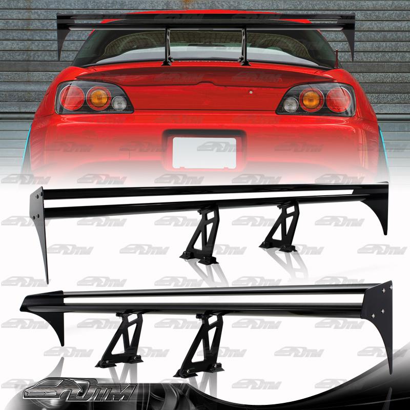 Black glossy double deck aluminum 55 inch gt style rear trunk spoiler wing