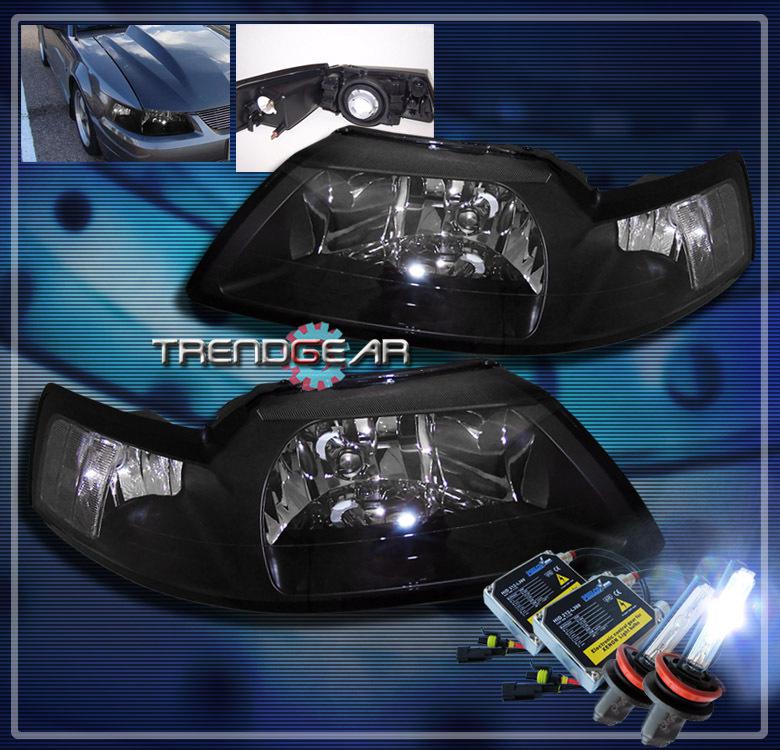 99-04 ford mustang crystal headlights+hid 8k lamp black 00 01 02 03 gt svt cobra