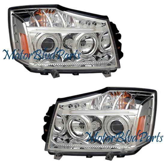 08-10 nissan titan projector headlights w/ccfl halo chrome driver+passenger set