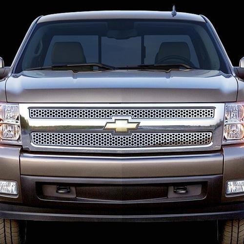 Chevy silverado 1500 07-13 circle punch polished stainless truck grill add-on