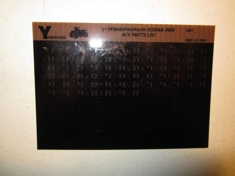 2001 yamaha atv yfm400fan yfm400fahn kodiak 4wd microfiche parts list catalog 