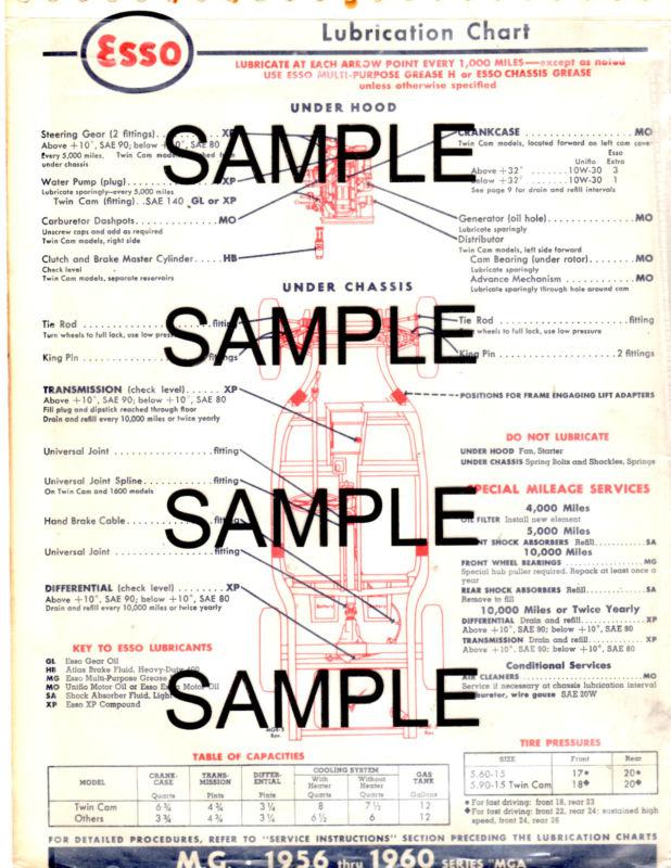 1956 1957 1958 1959 1960 1961 1962 - 1971 mga mgb austin lube tune-up charts t13