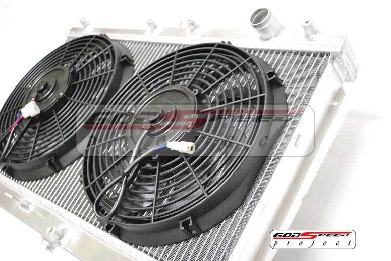 Gsp 89-94 s13 240sx sr20 jdm sr20det 2 row aluminum racing radiator+slim fan x2