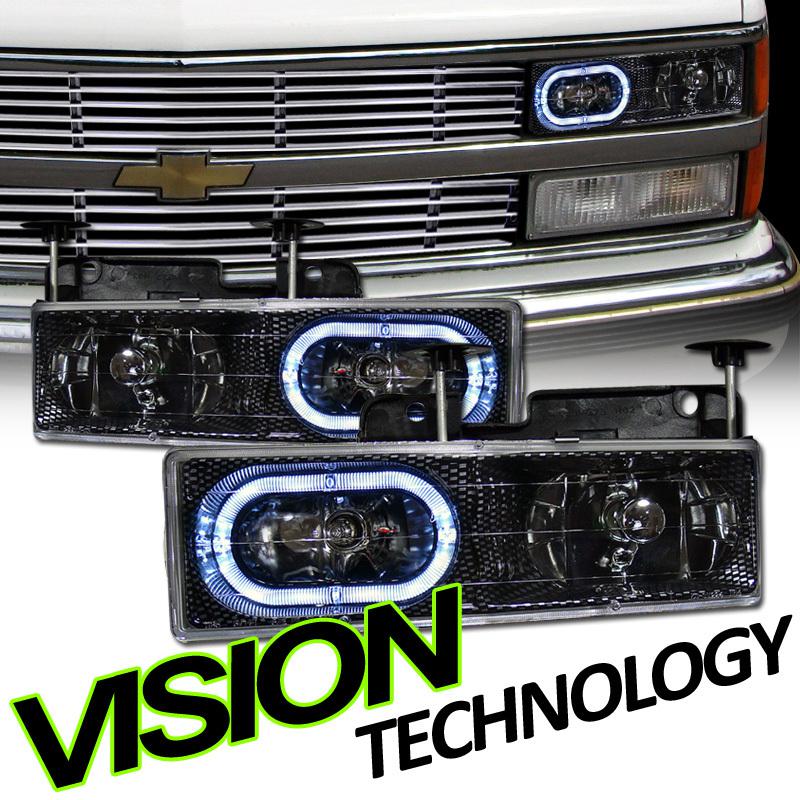 88-02 chevy/gmc c10 full size pickup/truck/suv composite carbon halo headlights