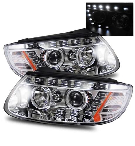 For 07-12 santa fe drl led strip clear chrome projector headlights+reflectors