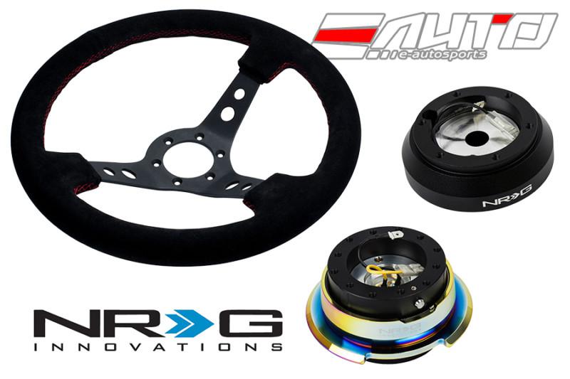 Nrg 350mm 3" deep steering wheel suede rd st 160h hub 2.8 bkmc neo quick release