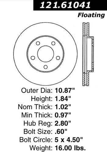 Centric 121.61041 front brake rotor/disc-c-tek standard rotor