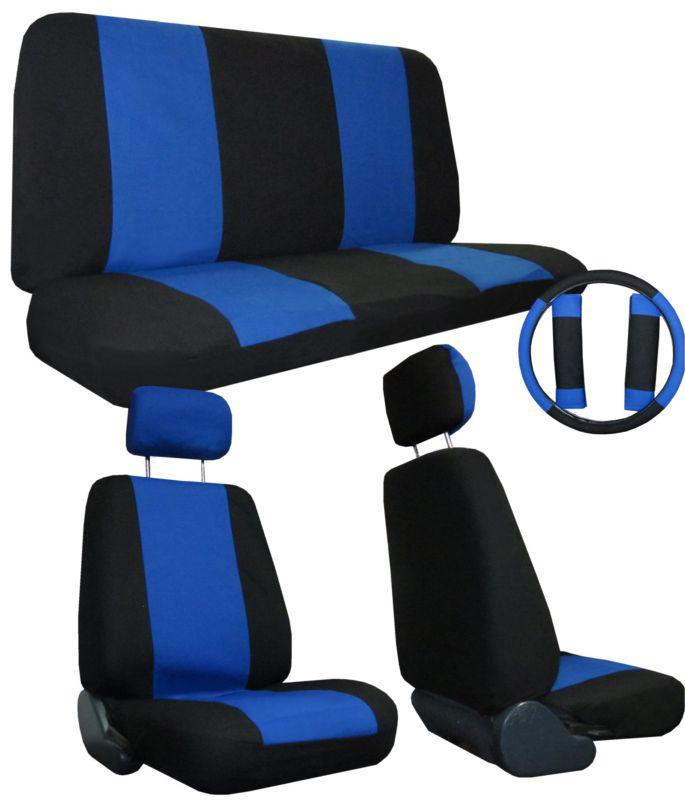 Blue blk comfort car truck suv seat covers w/ steering wheel & shoulder pads  #b