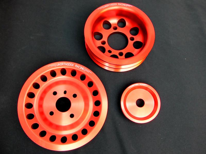 Unorthodox racing underdrive pulley kit mitsubishi eclipse 1990-1994 red new