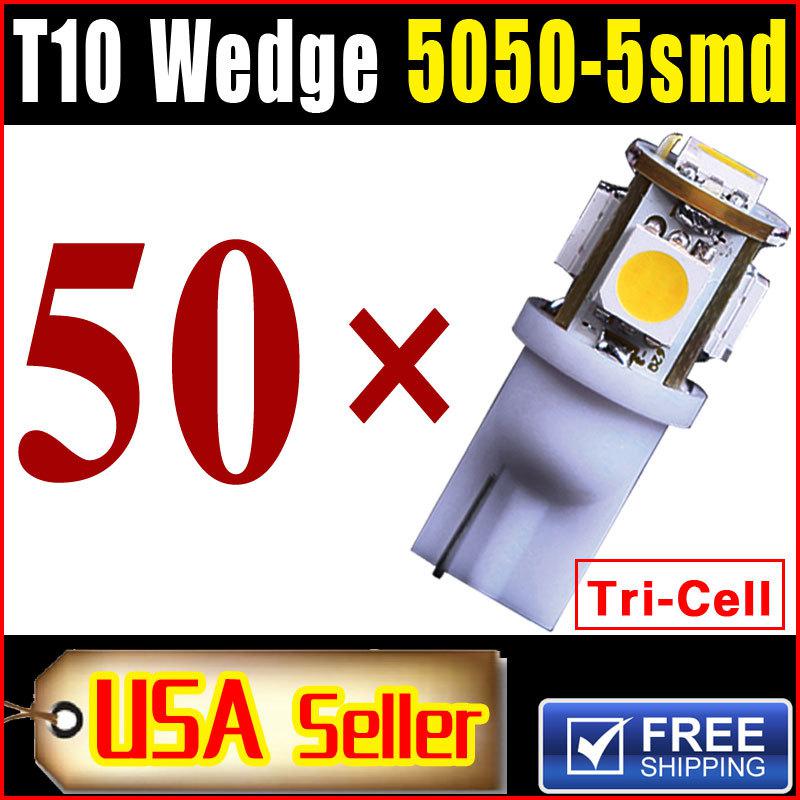 50 pcs white t10 5-smd 5050 led interior map dome light bulbs w5w 2825 158 192 