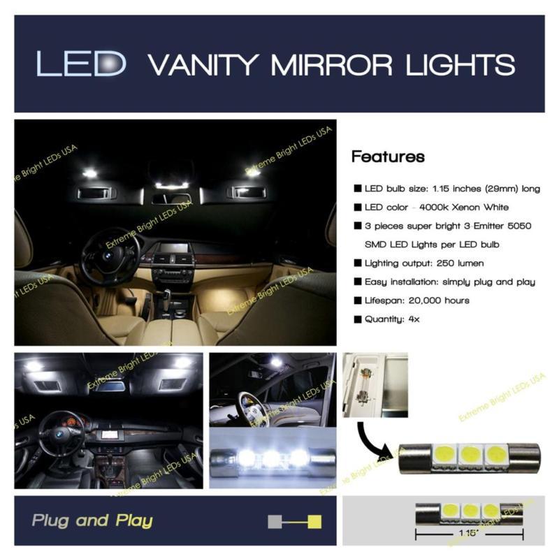 4x hid xenon white vanity led interior light bulbs mirror fuse sun visor #06