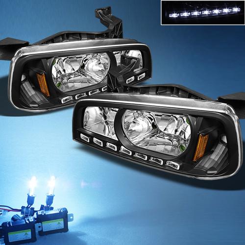 8000k slim xenon hid+black 05-10 dodge charger daytime drl led headlights+corner