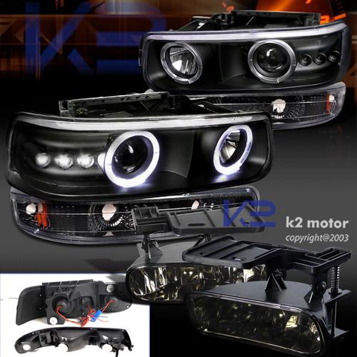 99-02 silverado black projector led headlights+bumper lights+smoke fog lamps