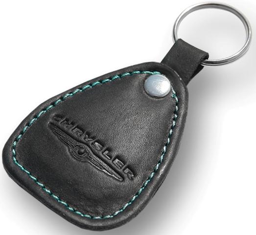 New leather black / turquoise keychain car logo chrysler auto emblem keyring