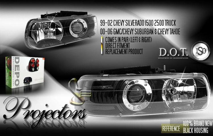 Depo pair euro style black projector headlights chevy silverado tahoe suburban