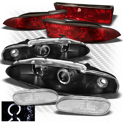 95-96 eclipse black pro headlights + bumper lights + red led ring tail lights