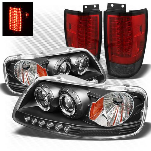 97-02 expedition black 1pc pro headlights + r/s philips-led perform tail lights