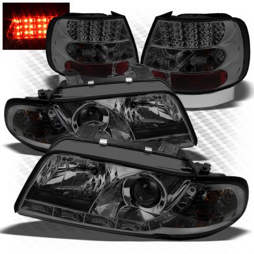 96-99 a4 smoked drl led projector headlights + philips-led perform tail lights