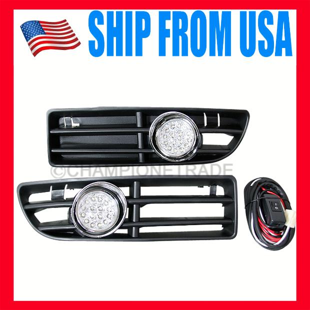 Us led fog light + front bumper grille drl for vw jetta bora mk4 1999-2004 new