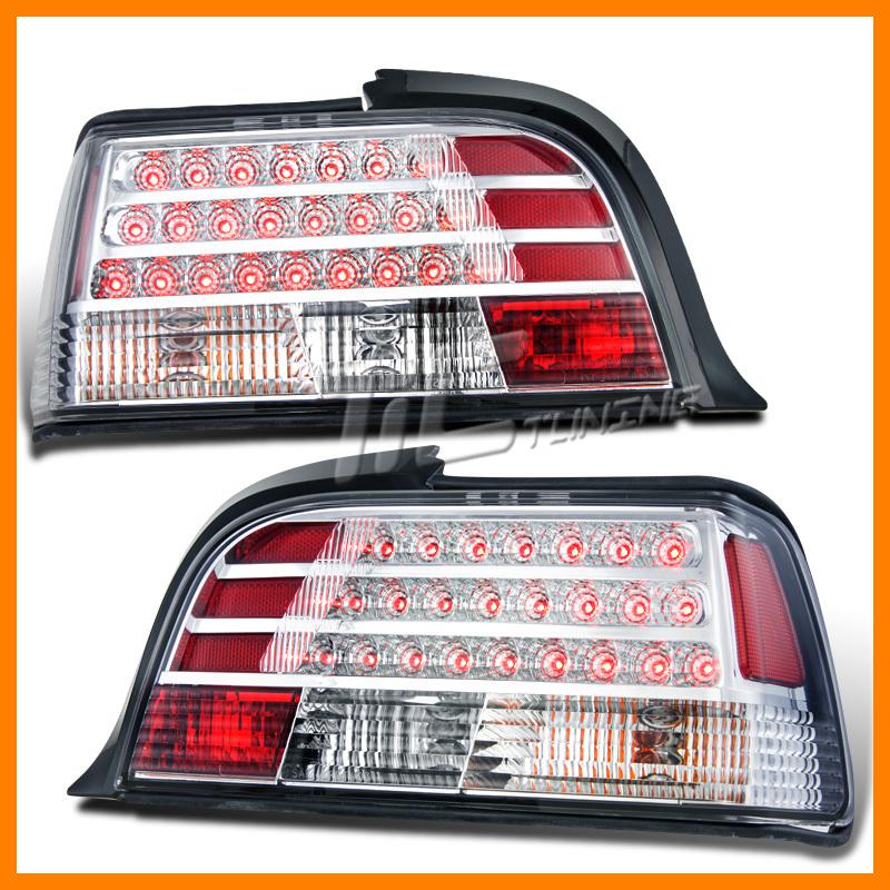 92-98 bmw e36 2dr chrome red led rear tail lights lamp left+right pair new set