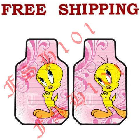 New 2pc set cartoon looney tunes pink tweety bird car truck front floor mats