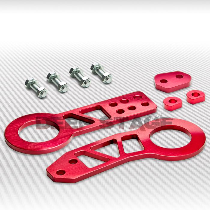 Front+rear cnc anodized aluminum jdm/usdm sport towing hitch tow hook kit red