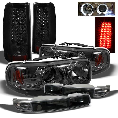 2004-2006 gmc sierra smoked projector headlights+bumper+smoked led tail lights