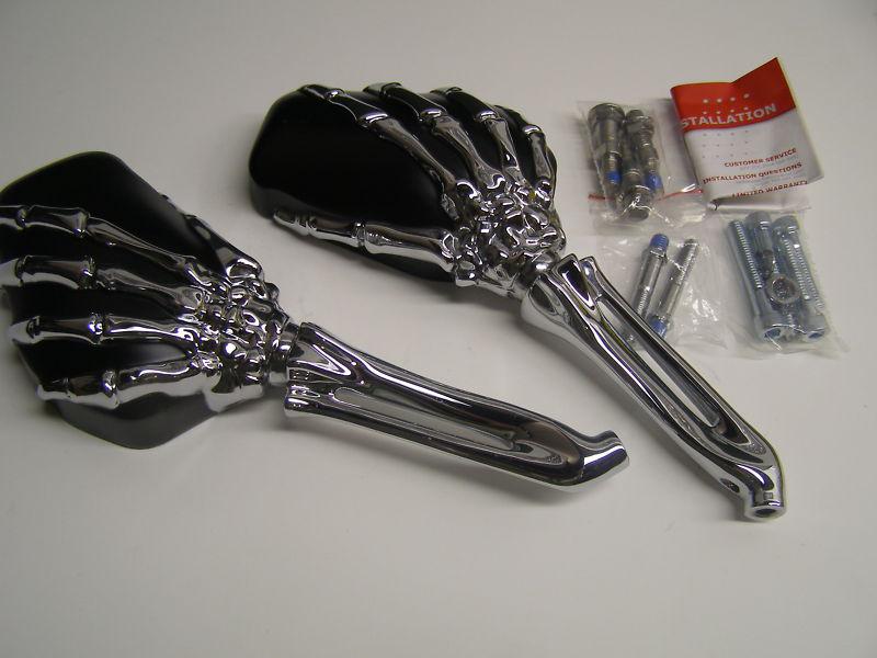 Kuryakyn skeleton hand mirrors, chrome stems with black heads (pr)  p/n 1759