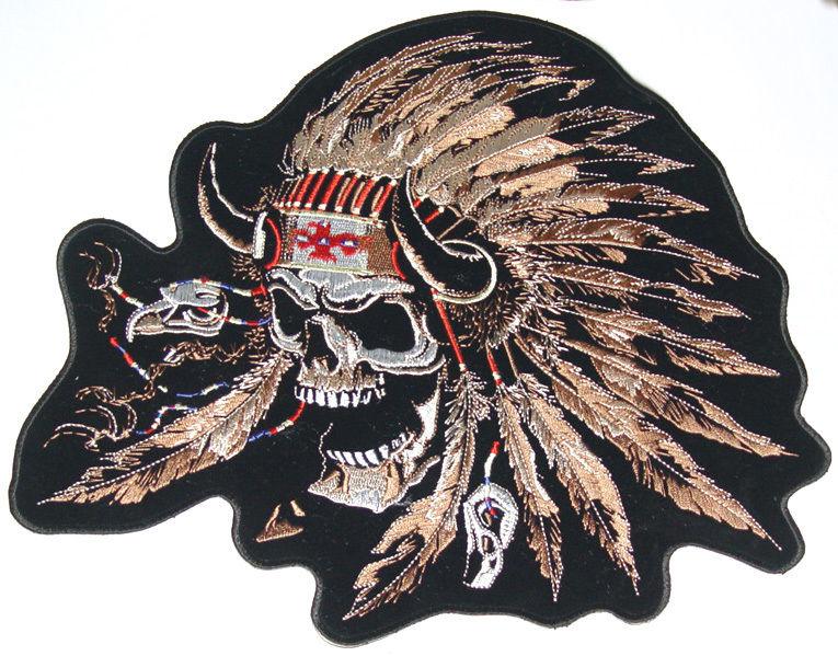 Indian chief thunderbird skull  motorcycle vest back patch 