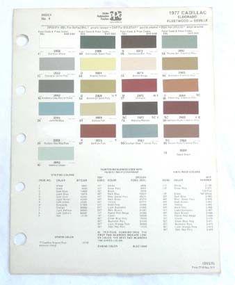 1977 cadillac ppg  color paint chip chart all models original 