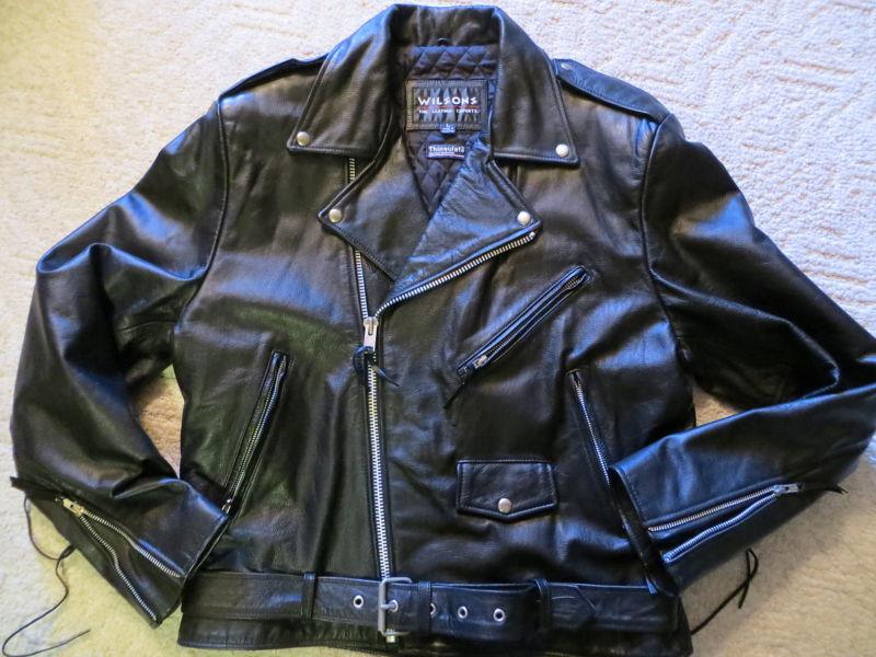 Men's black leather wilsons  motorcycle jacket l euc thinsulate lining