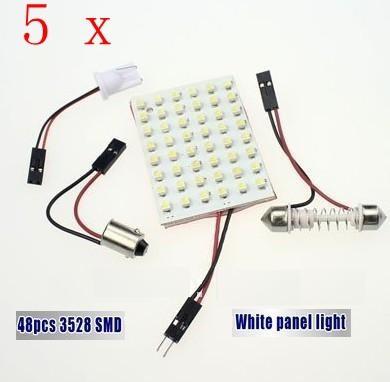 5x white smd 48 led panel car interior light with 3 adapters dc 12v