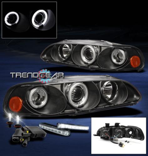 92-95 honda civic 2/3dr ccfl halo jdm black projector head lights+drl led+6k hid