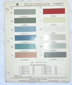 1960 chevrolet  ppg  color paint chip chart all models original 