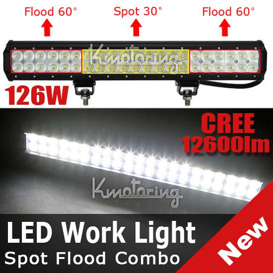 126w cree led spot flood combo work light bar 12600lm offroad car truck cab 4x4