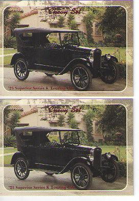 1925 chevy touring car baseball card sized cards - lot of 2 - must see !!