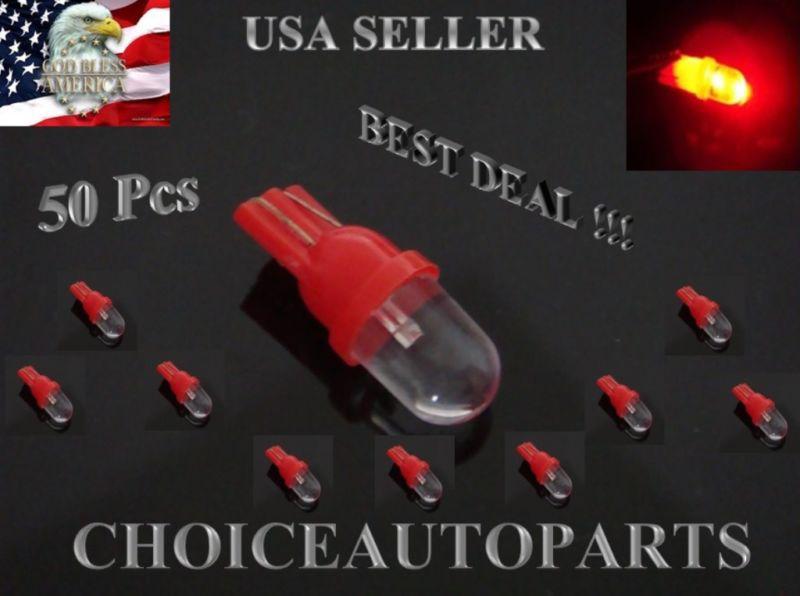 50 pcs t10 1 led w5w red wedge car side, dashboard trunk glovebox light bulbs