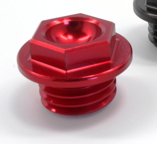 Works connection oil fill plug aluminum red fits kawasaki kx100 1998-2004