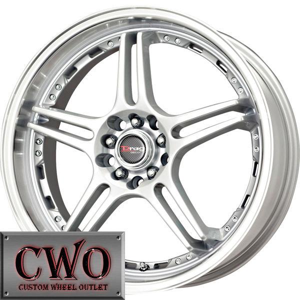 17 silver drag dr-40 wheels rims 5x100/5x114.3 5 lug civic mazda 3 6 wrx accord