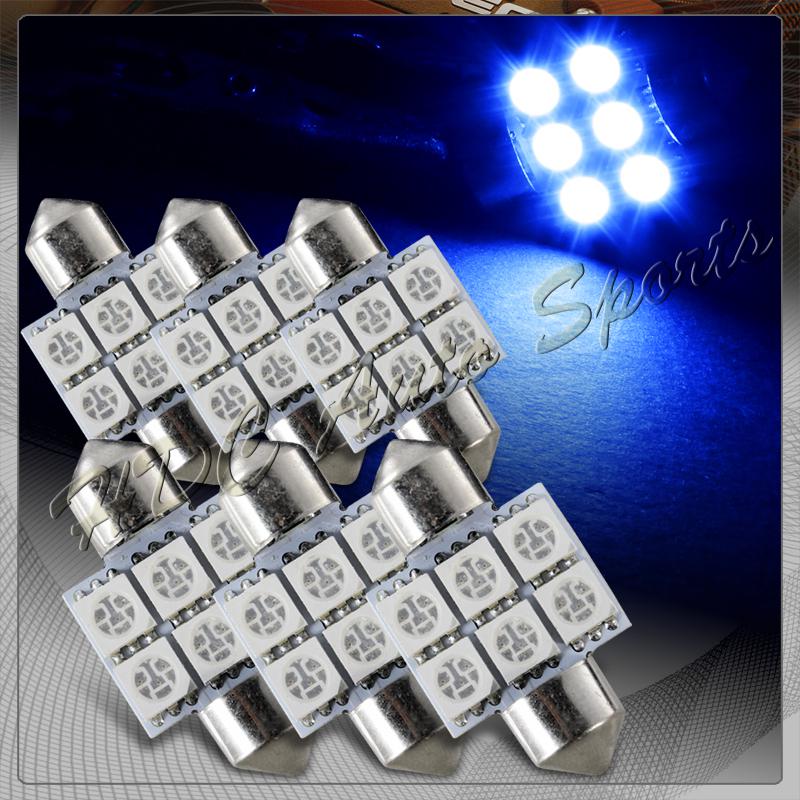 6x 31mm 6 smd blue led festoon dome map glove box trunk replacement light bulbs