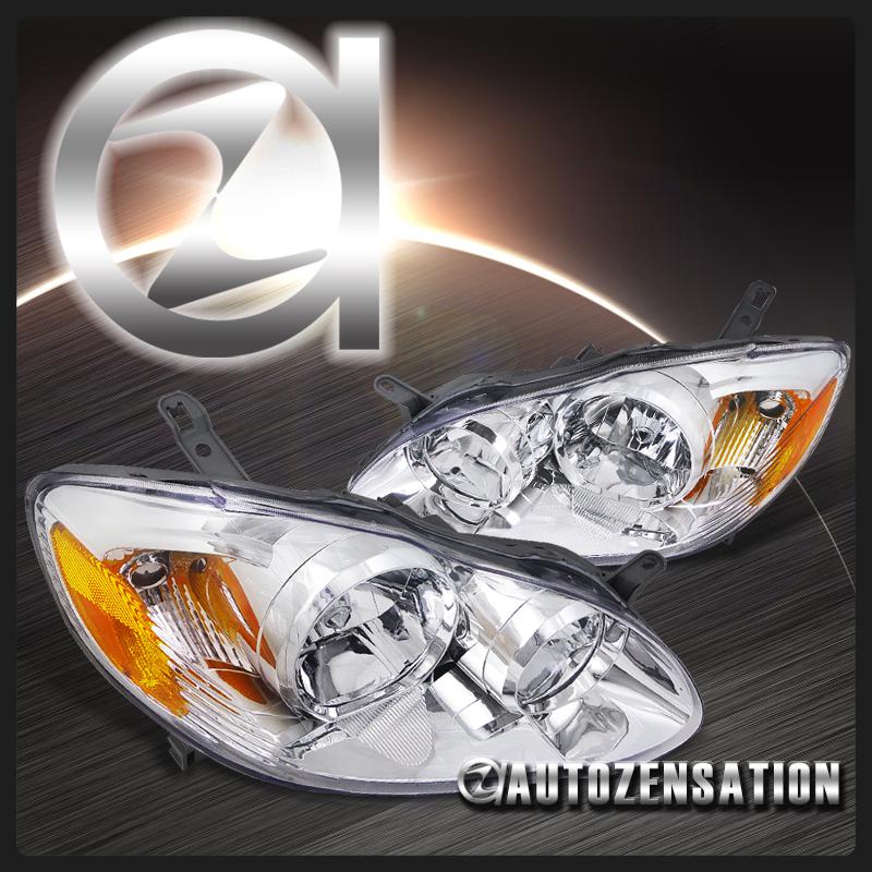 03-08 toyota corolla clear crystal headlights chrome head lamps pair