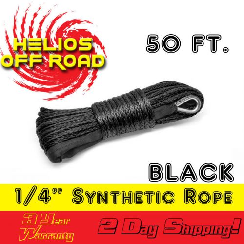 1/4&#034; x 50&#039; black synthetic winch line cable rope 7000+ lbs with sheath (atv utv)