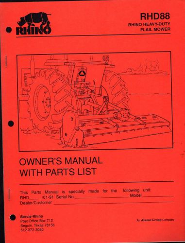 1991 rhino rhd88 heavy duty flail mower owners parts list manual pn 803215 (600)