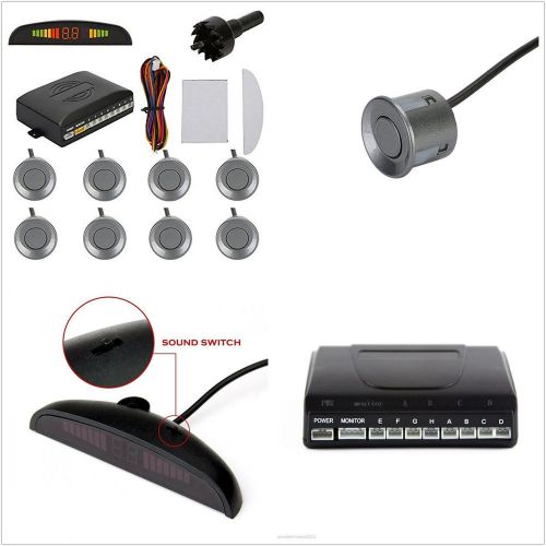 8 parking sensors grey vehicle reverse backup radar alarm system led display kit