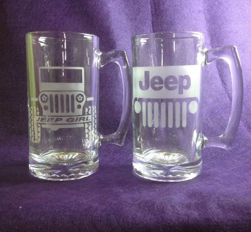 Jeep truck engraved etched beer mugs 27oz. personalized two mugs  his &amp; her