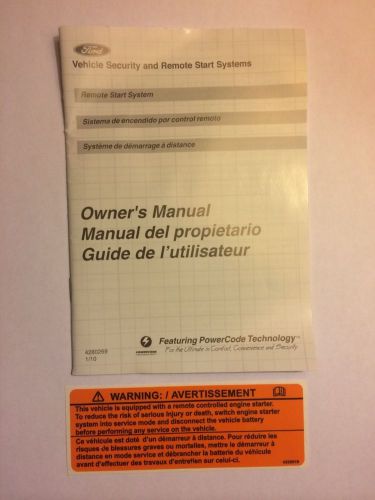 Oem ford remote start owners manual w/ warning sticker