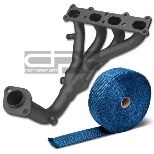 Stainless black manifold header fits 01-03 mazda protege/5 2.0l+blue heat wrap