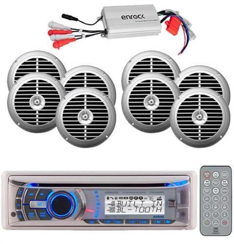 Dual marine in dash cd mp3 aux wb receiver 8 enrock speakers /800w amplifier pkg